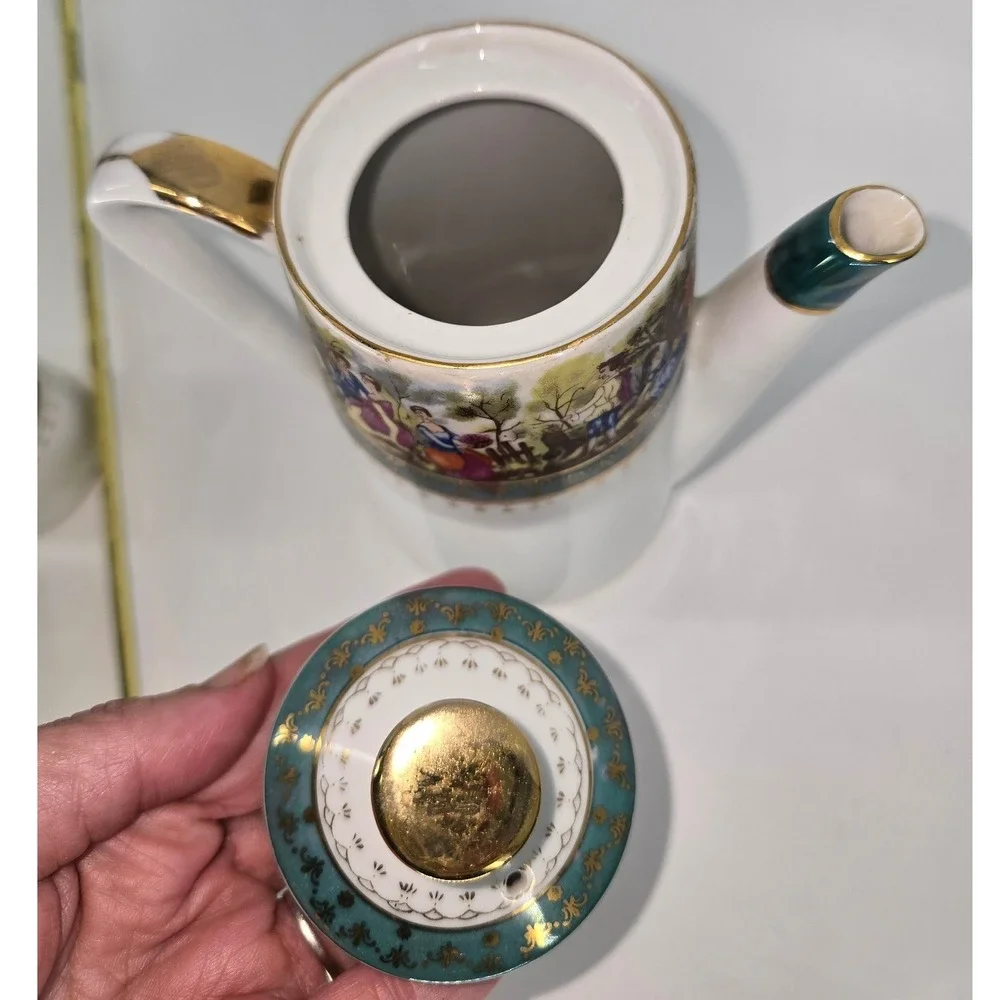 Vintage Fragonard Style Porcelain Tea Set‎ Teapot Sugar Creamer Courting Couple
